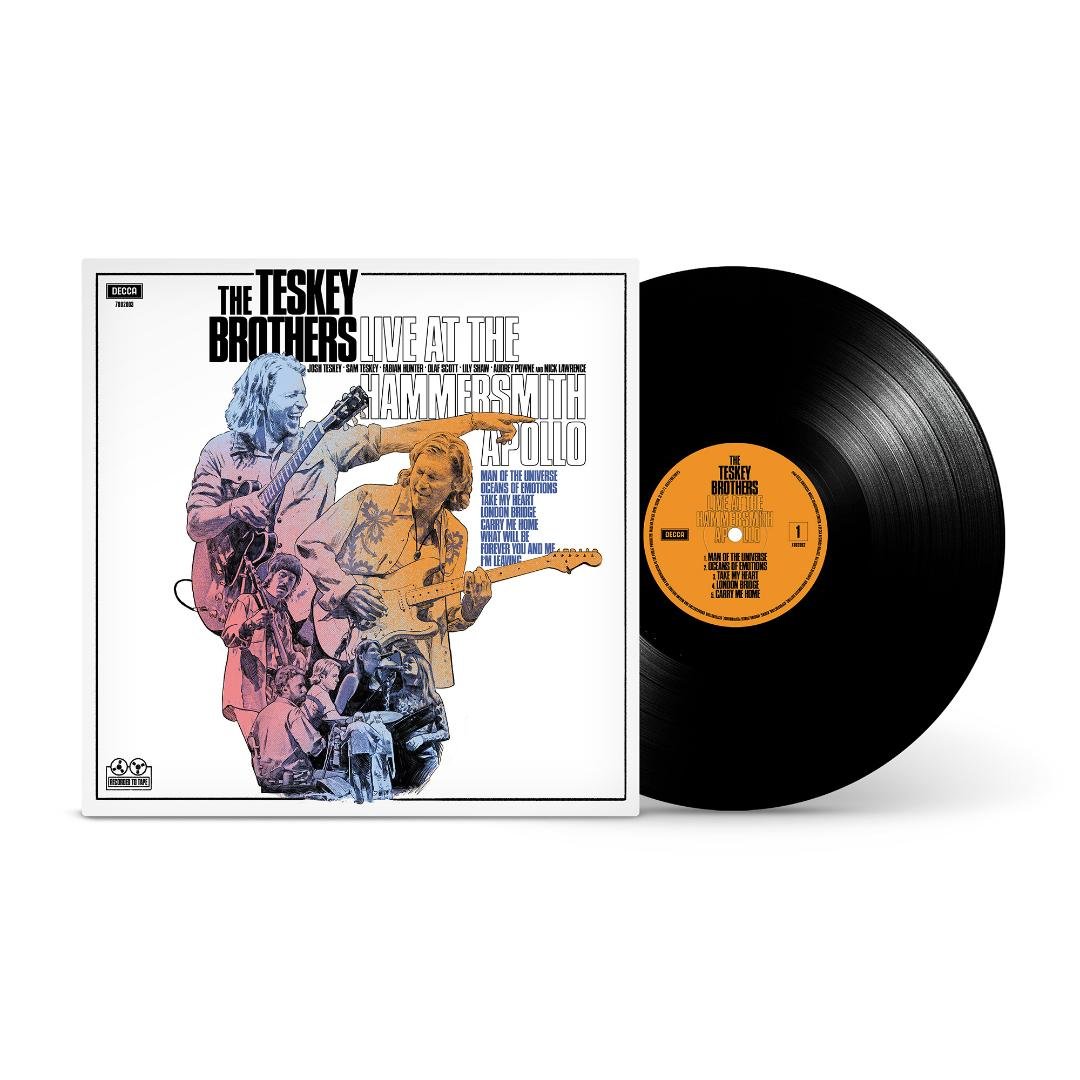 The Teskey Brothers live album cover featuring Hammersmith Apollo artwork and tour photo.