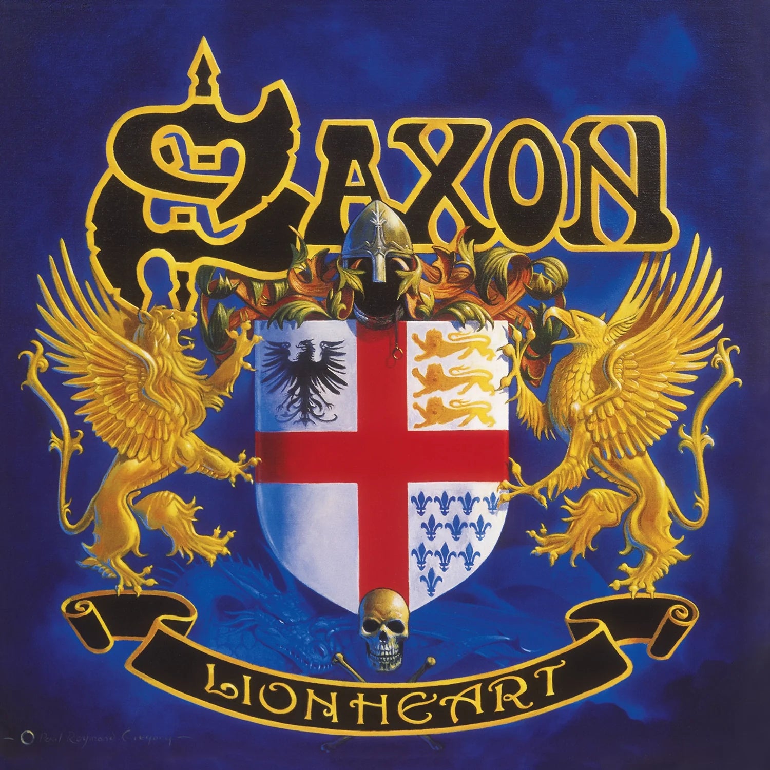 Saxon Lionheart LP on aquamarine coloured vinyl with insert
