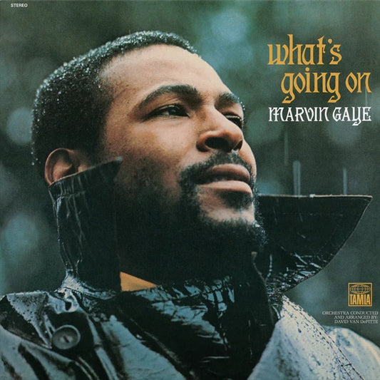 Marvin Gaye What’s Going On vinyl cover featuring classic portrait artwork