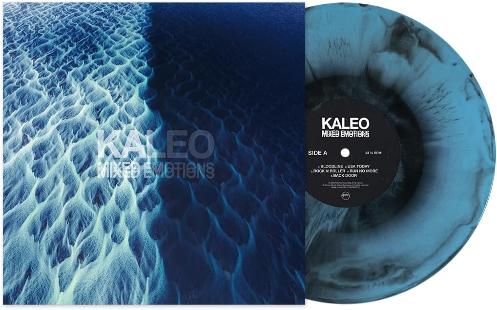 Limited-edition Kaleo Mixed Emotions LP showcasing vibrant marbled vinyl pattern.

