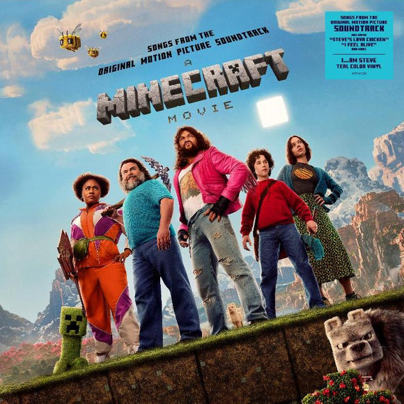 A Minecraft Movie teal variant soundtrack LP with songs by Jack Black and more