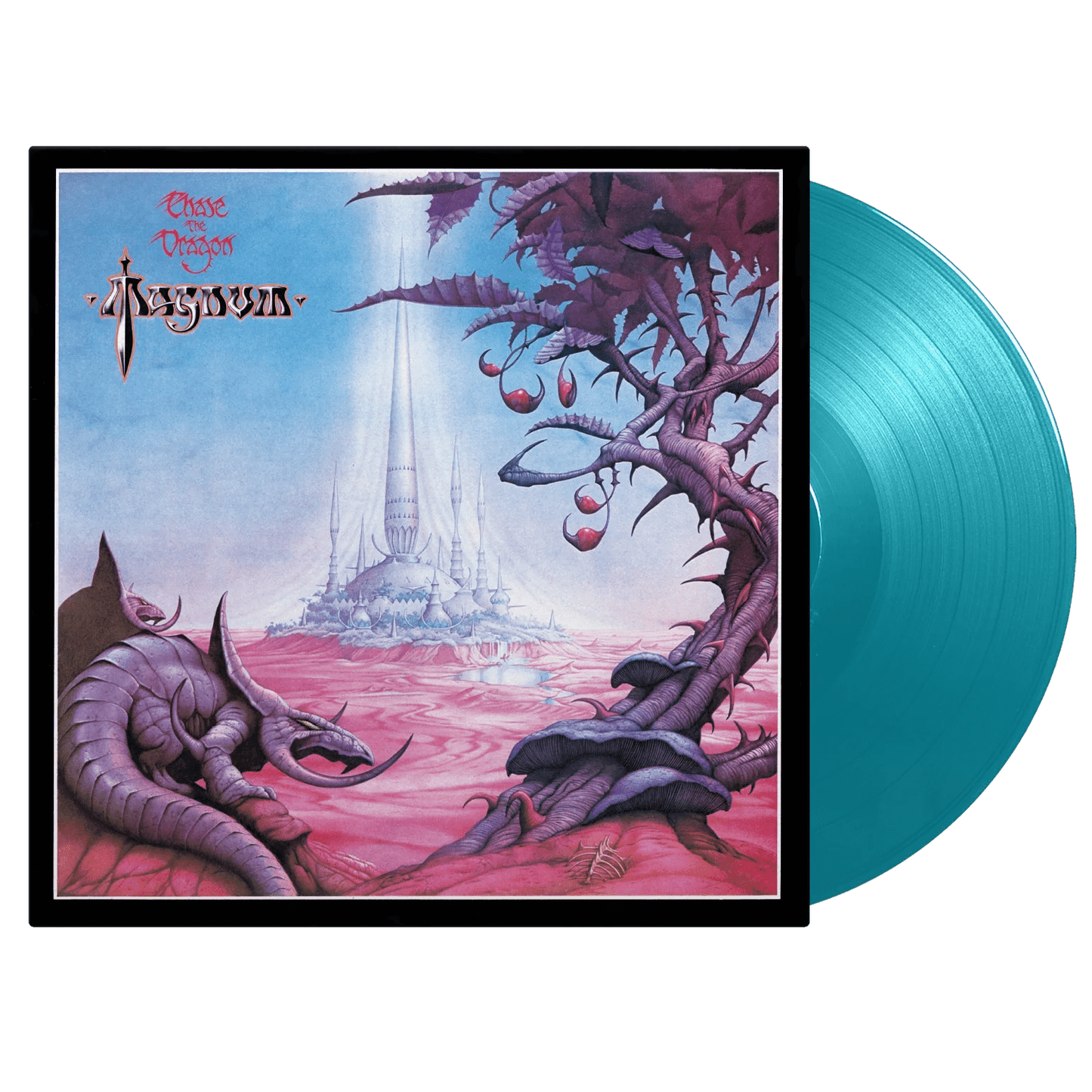 Limited turquoise vinyl reissue of Chase the Dragon by Magnum with bonus tracks