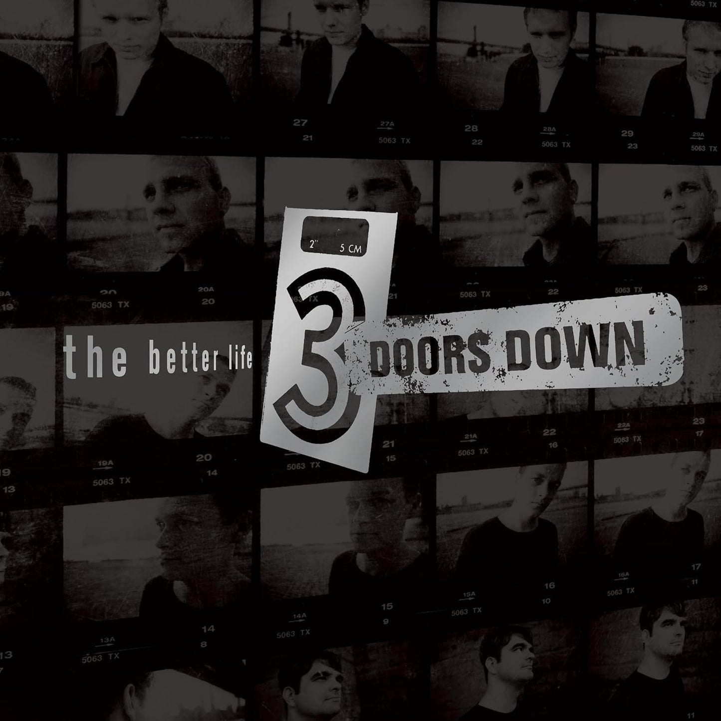 Black and white collage with '3 Doors Down' logo and album cover text.