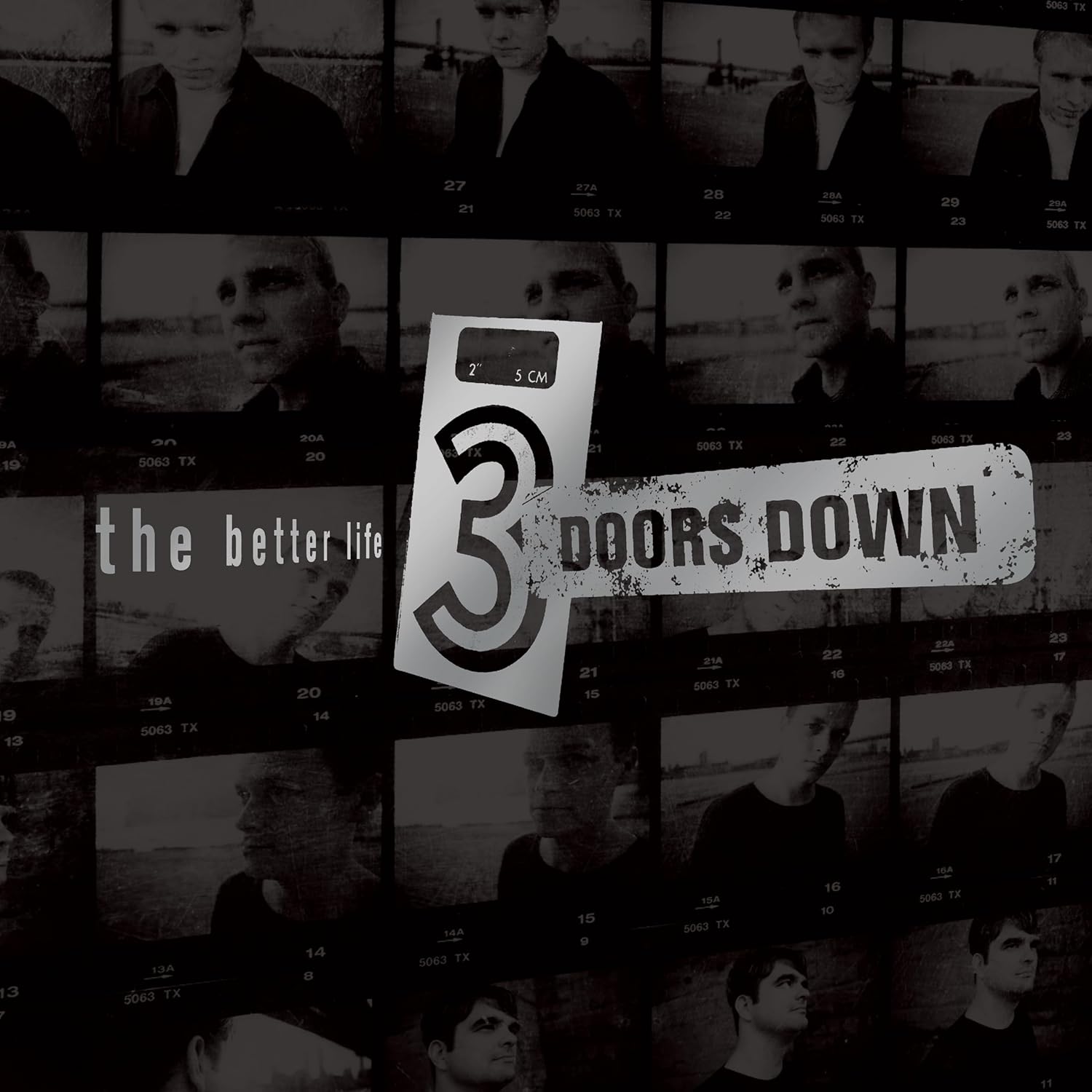 Black and white collage with '3 Doors Down' logo and album cover text.