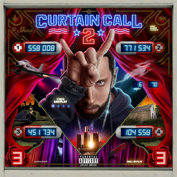 Close-up of Curtain Call album cover artwork on vinyl