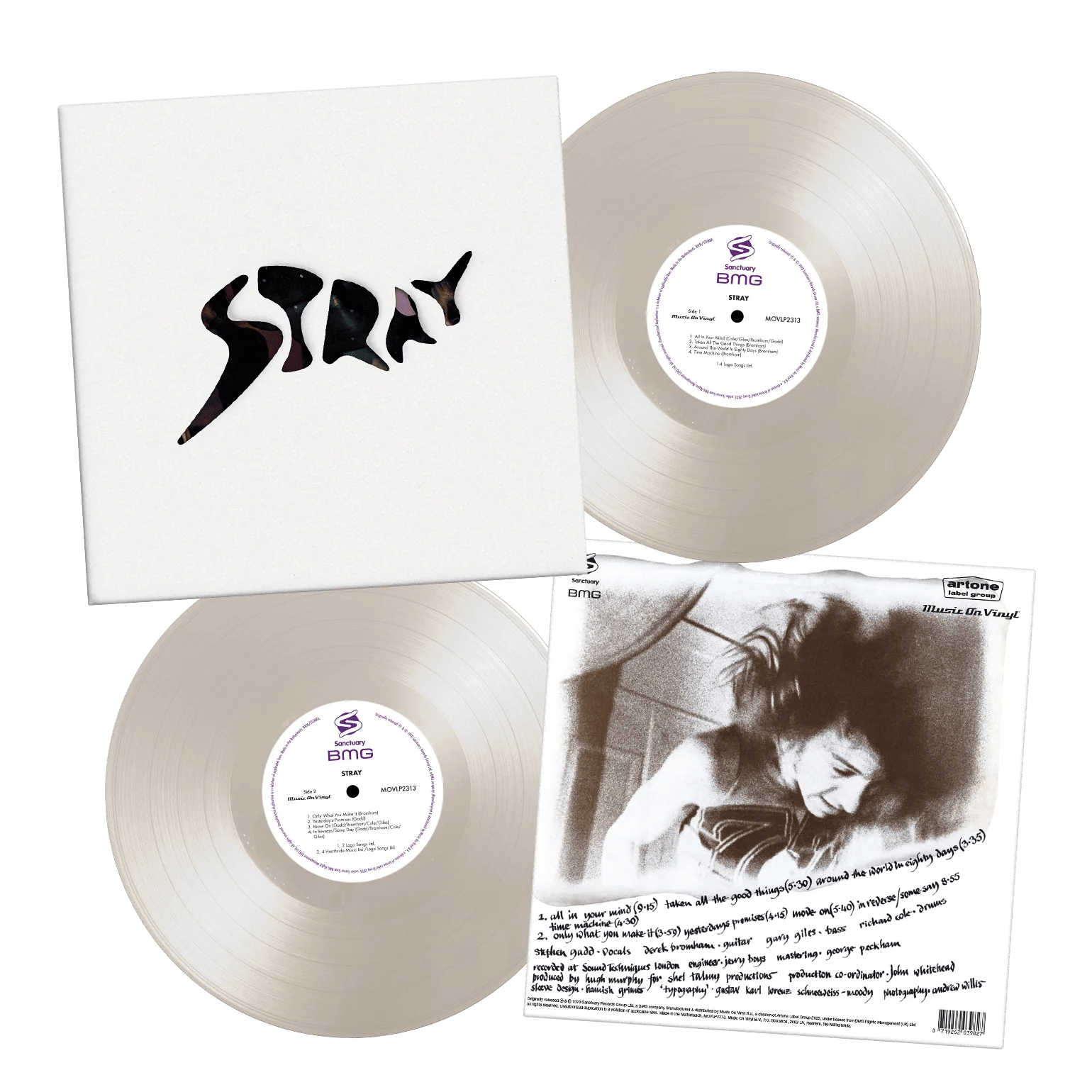 White vinyl reissue of Stray’s debut album with psychedelic-era gatefold cover art.
