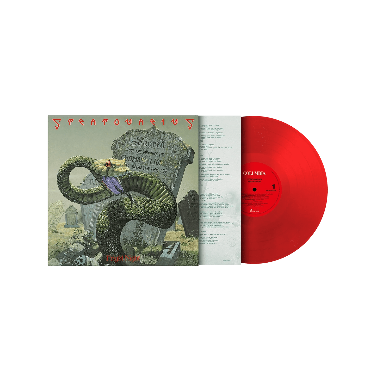 Fright Night LP by Stratovarius on red coloured vinyl with lyric insert included