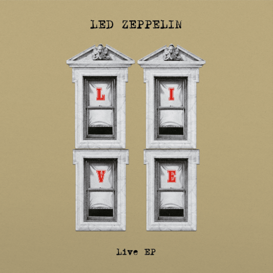 Album cover for Led Zeppelin Live EP with architectural design and 'L I V E' text.
