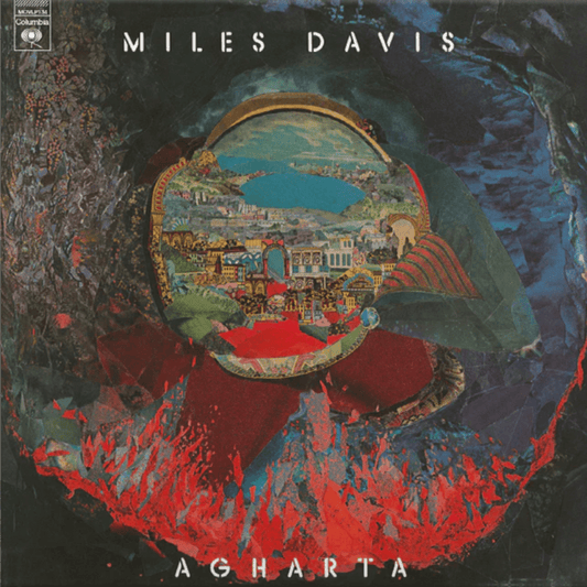 Front cover of Miles Davis – Agharta 50th Anniversary Edition on translucent blue vinyl