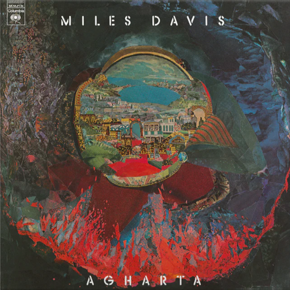 Front cover of Miles Davis – Agharta 50th Anniversary Edition on translucent blue vinyl