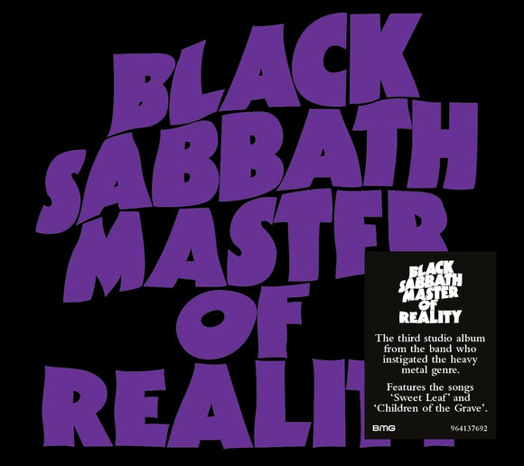 Black Sabbath Master of Reality album cover featuring bold purple title text.