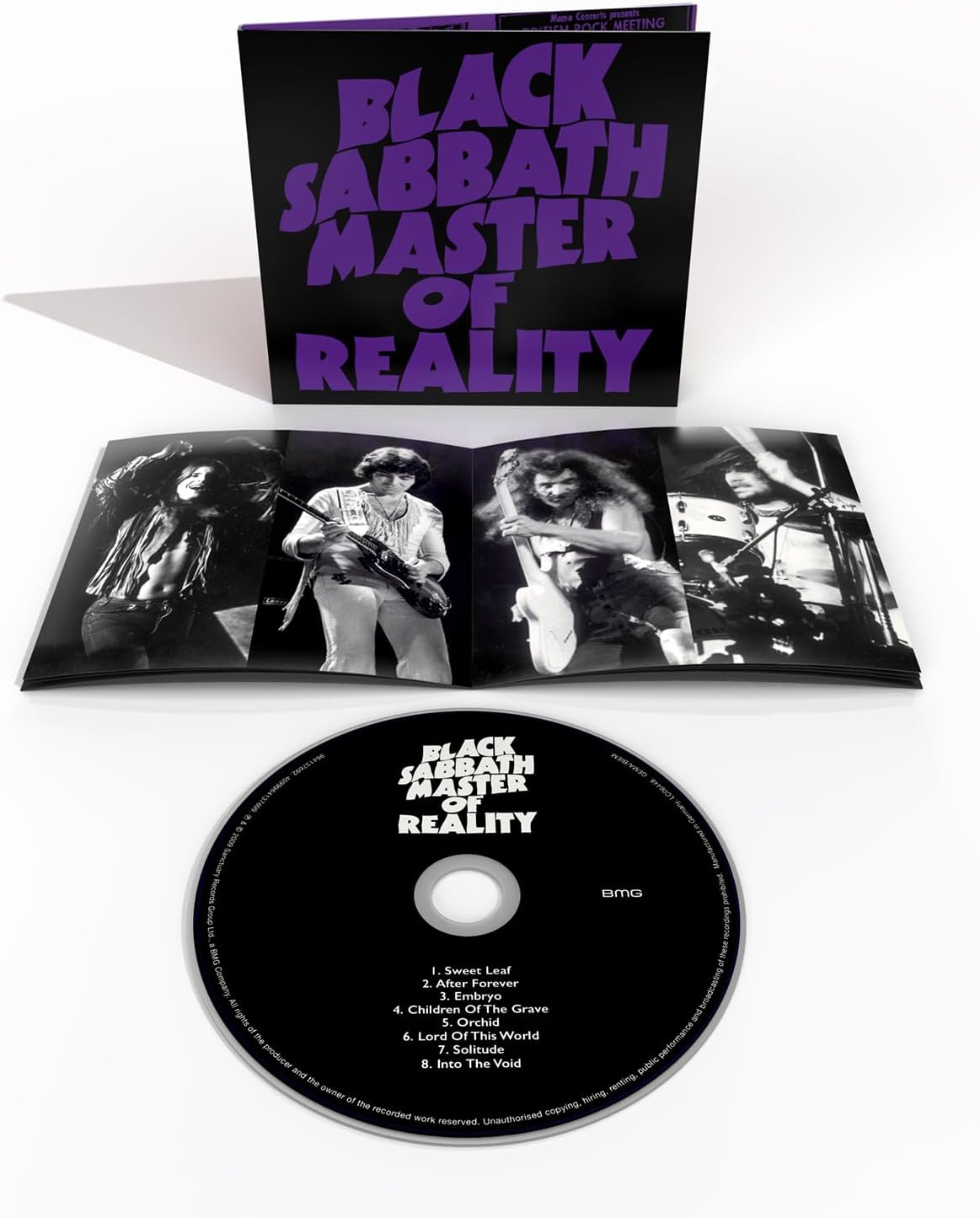 Iconic Master of Reality cover with minimalist black background and purple design.