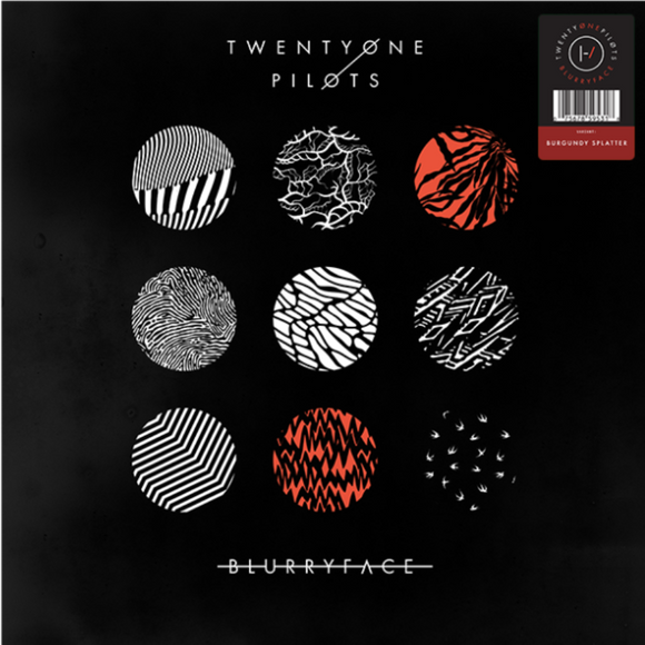 Twenty One Pilots Blurryface album cover with black, white, and red artwork.