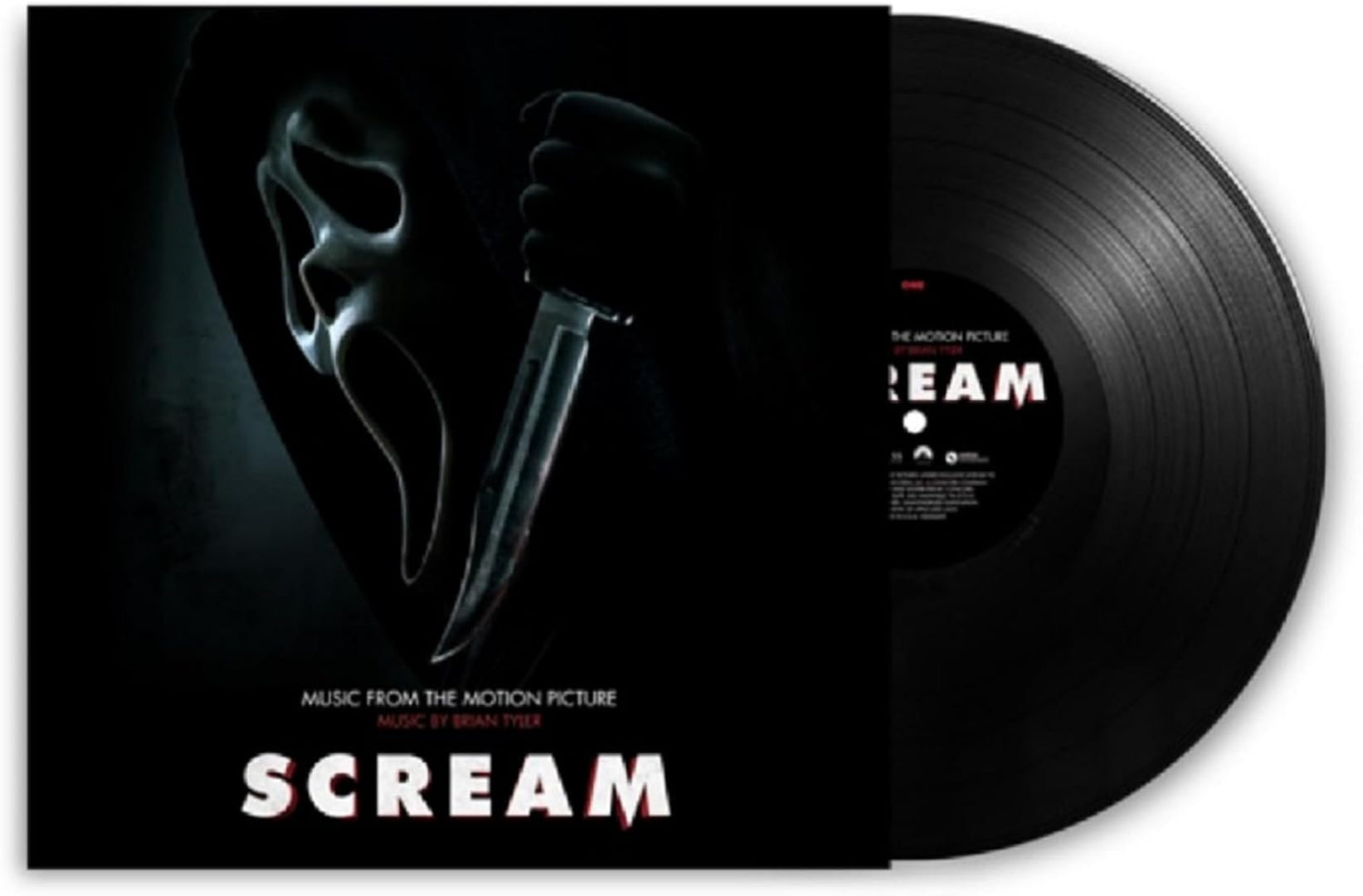 Mirror board sleeve of Scream V vinyl featuring Ghostface artwork and film stills.