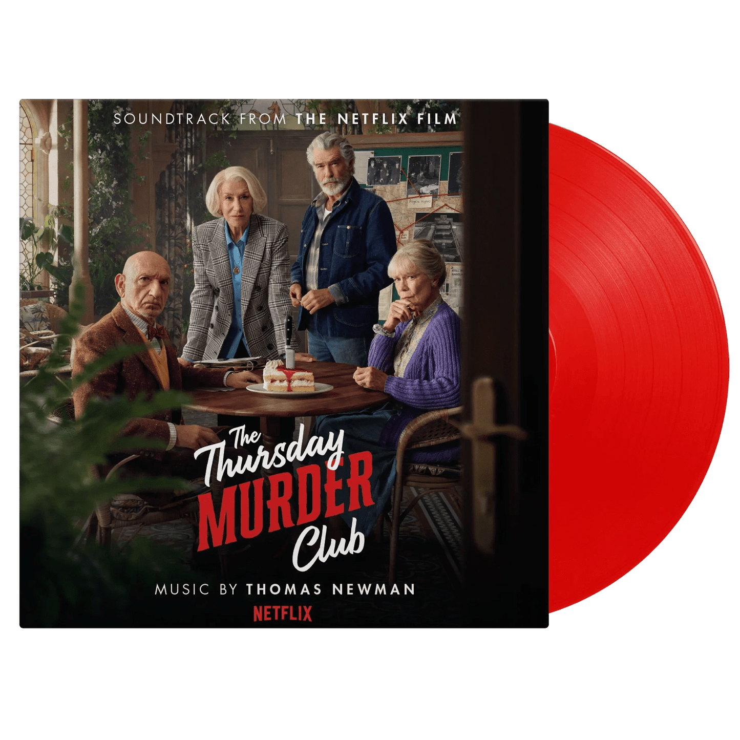 Thomas Newman’s score for The Thursday Murder Club Netflix film red vinyl LP