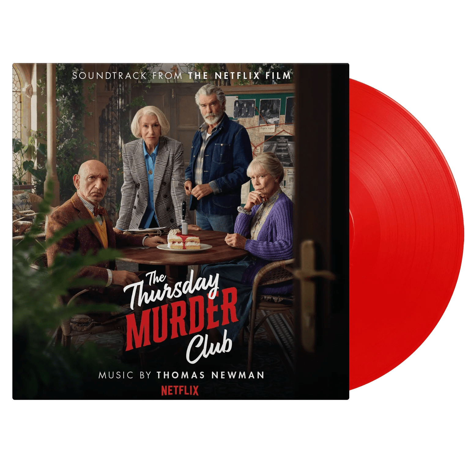 Thomas Newman’s score for The Thursday Murder Club Netflix film red vinyl LP