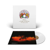 Close-up of Queen vinyl featuring hits Bohemian Rhapsody, Love of My Life, You’re My Best Friend