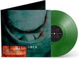 Close-up of Disturbed LP on green vinyl with hits “Stupify,” “Voices,” “The Game”
