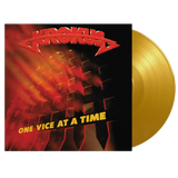 Close-up of One Vice at a Time vinyl pressing with collectible insert