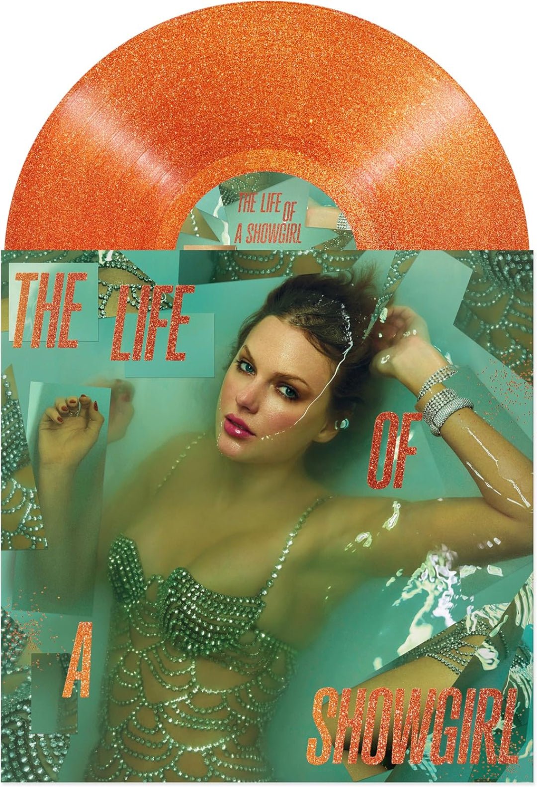 Deluxe orange glitter vinyl LP of Taylor Swift The Life Of A Showgirl album