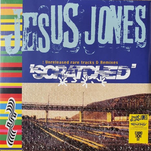 Jesus Jones RSD exclusive Japanese compilation vinyl cover with blue and yellow marbled discs