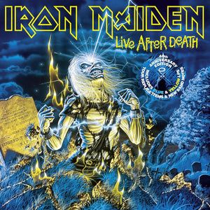 Iron Maiden Live After Death limited edition blue and yellow vinyl set.