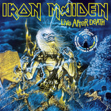 Iron Maiden Live After Death limited edition blue and yellow vinyl set.