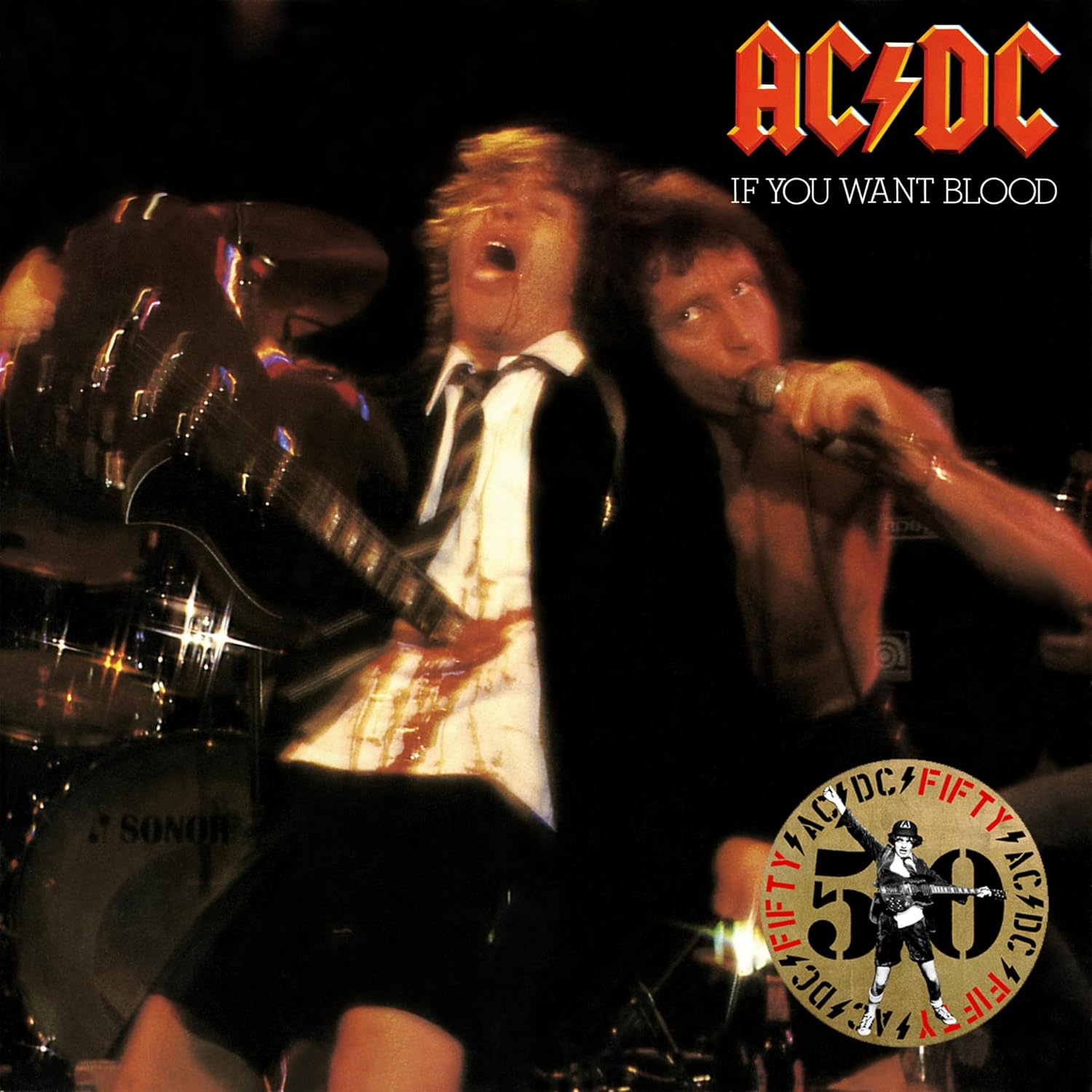 AC/DC If You Want Blood gold vinyl LP with AC/DC 50 anniversary artwork print