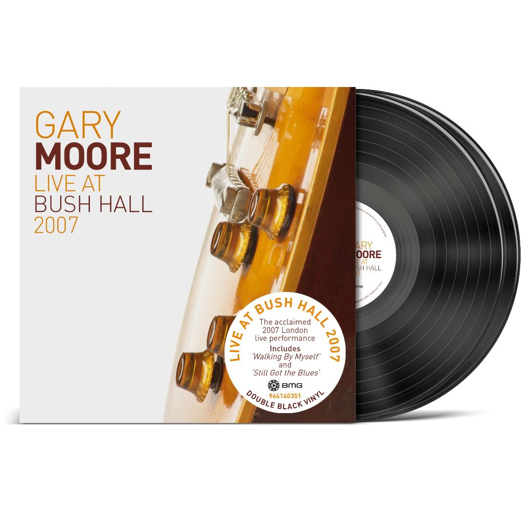 2LP black vinyl of Gary Moore’s Bush Hall performance with live artwork shown.