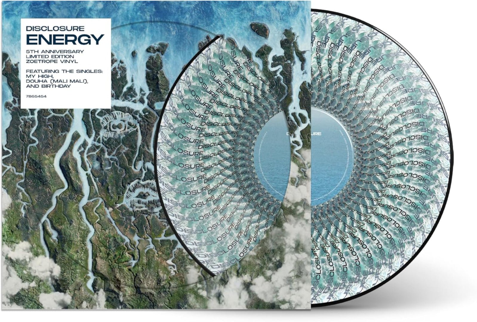 Spinning ENERGY Zoetrope vinyl creating cloud and water movement inspired by album art.