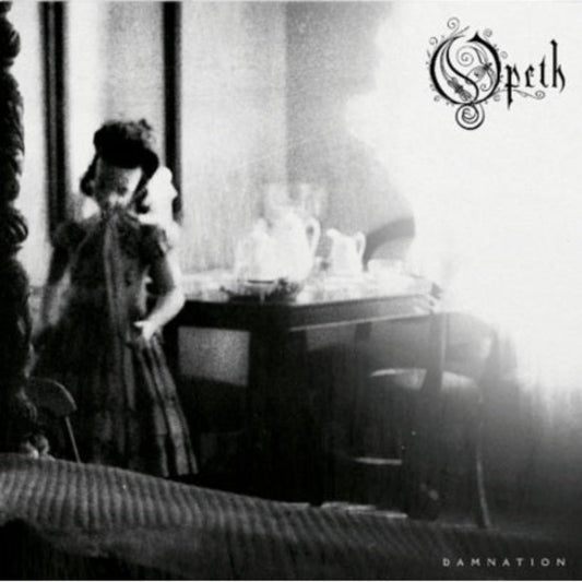 Opeth Damnation LP smokey vinyl front cover with atmospheric artwork displayed.