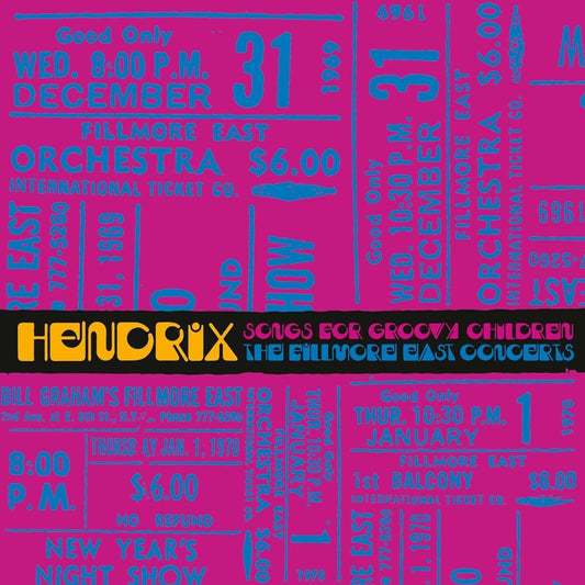 Jimi Hendrix Songs For Groovy Children LP blue and violet vinyl front cover artwork.