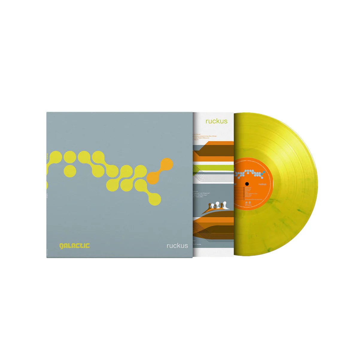 Galactic Ruckus LP marbled yellow green vinyl record sleeve artwork