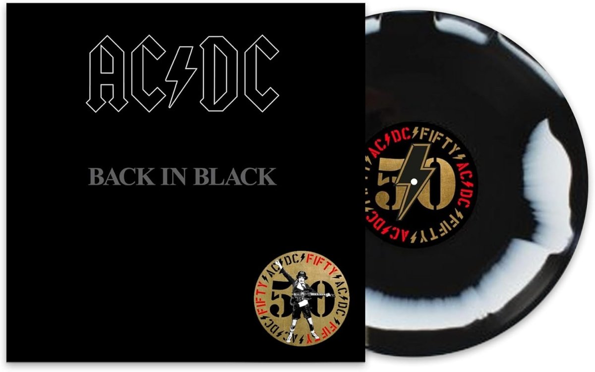 AC DC Back In Black swirl vinyl LP record sleeve artwork rock album