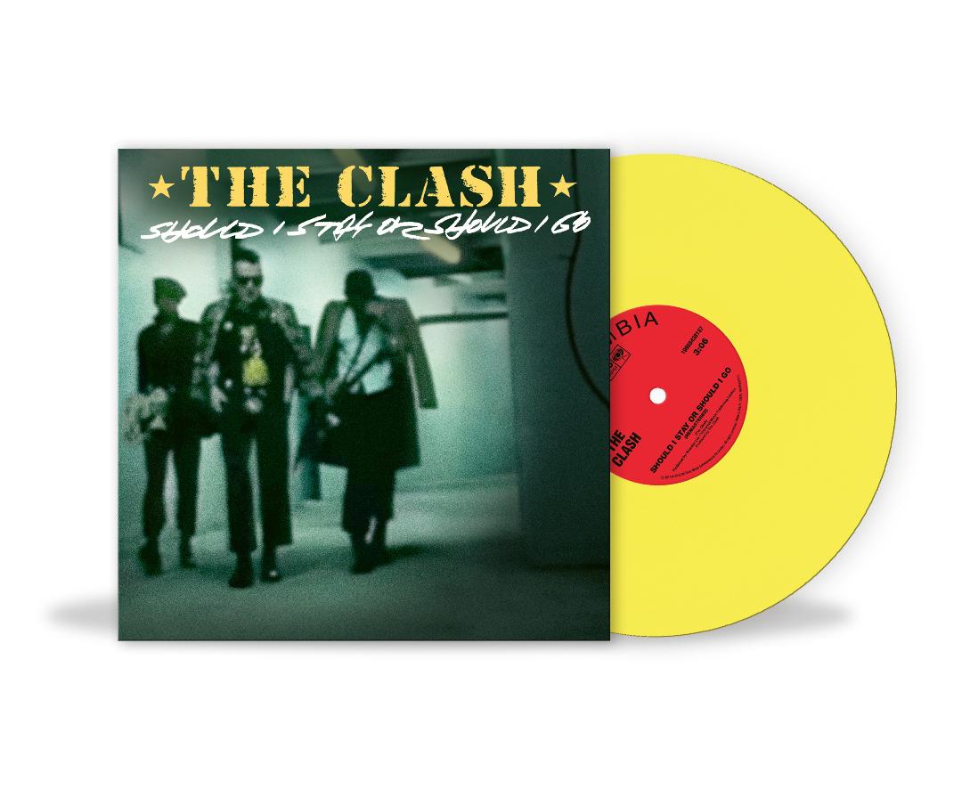 Sunshine yellow 7 inch single of Should I Stay Or Should I Go by The Clash 