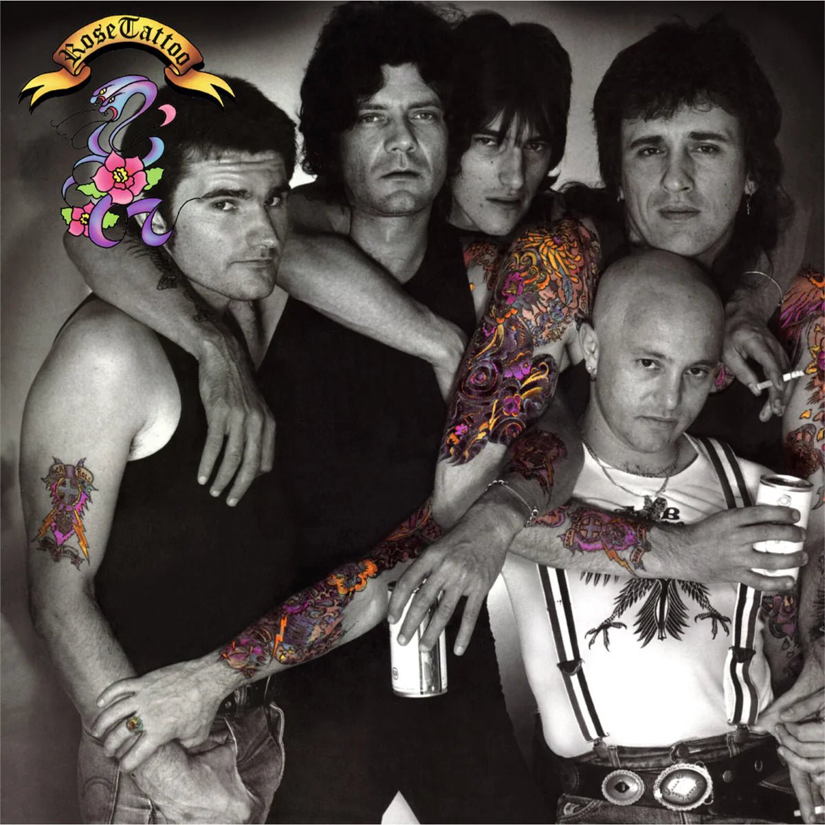 Rose Tattoo Assault & Battery white black swirl vinyl LP artwork