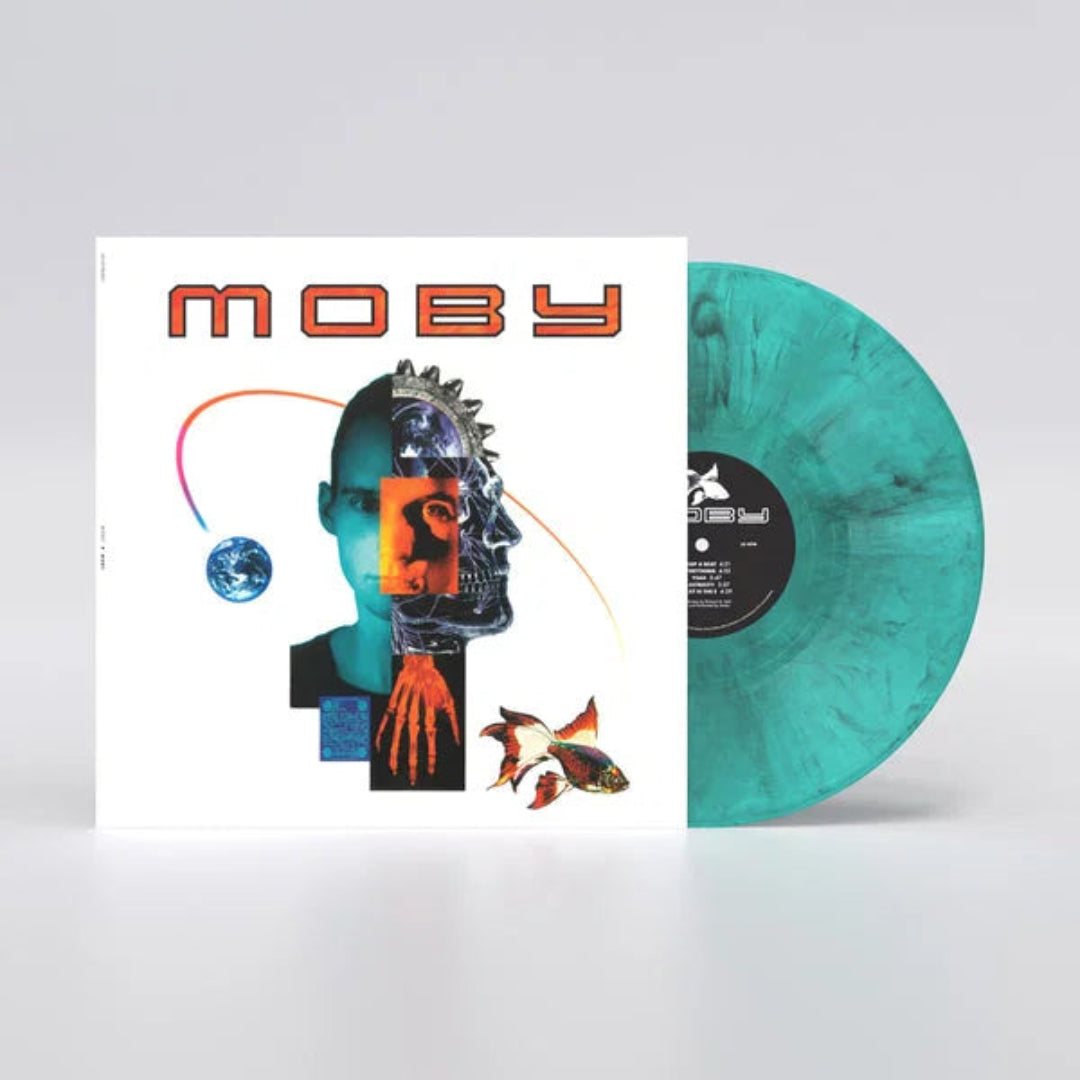 Moby LP black white and blue marbled vinyl featuring classic techno tracks