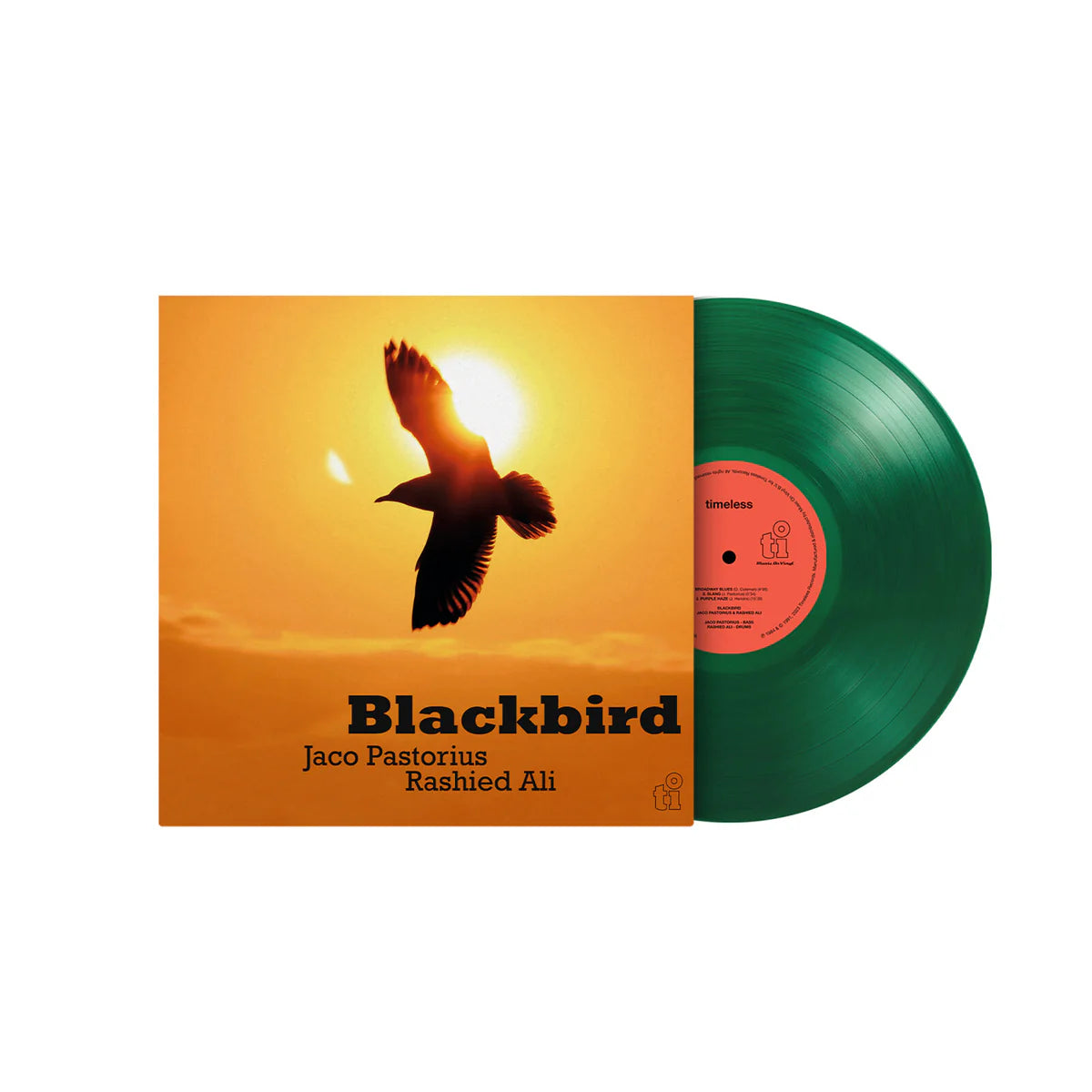 Green vinyl edition of Blackbird featuring Jaco Pastorius and Rashied Ali.
