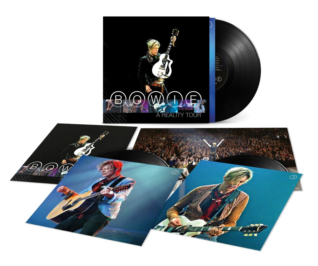 A Reality Tour 3LP vinyl set featuring David Bowie live performances and classics.
