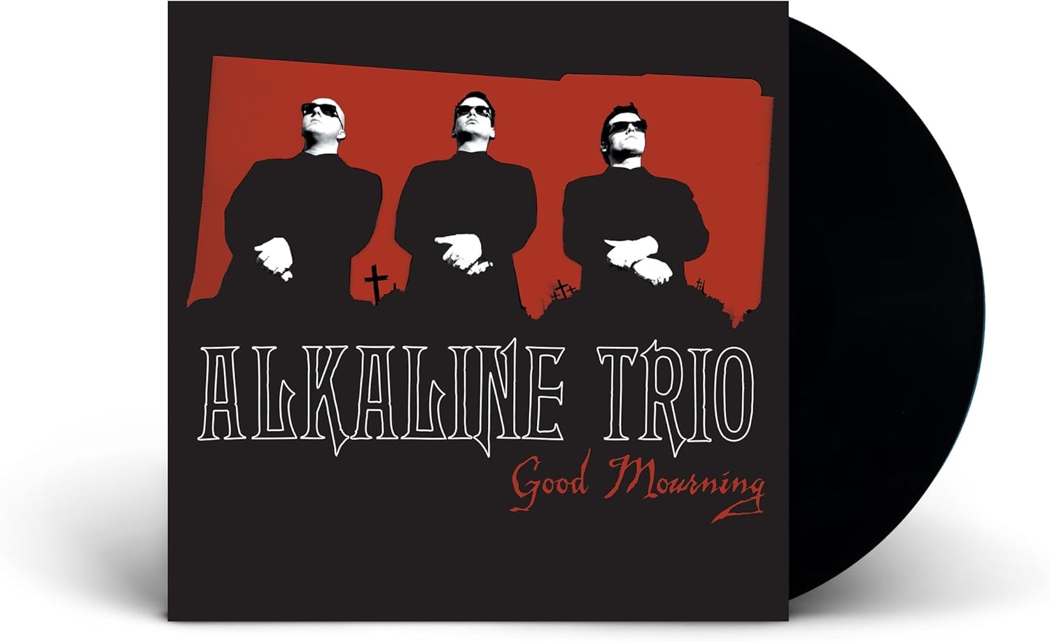 The clean visual layout of the Alkaline Trio logo printed boldly atop the Good Mourning album cover.
