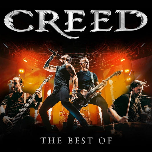 Front cover artwork of The Best of Creed LP sleeve featuring clean minimalist text on a textured dark background.