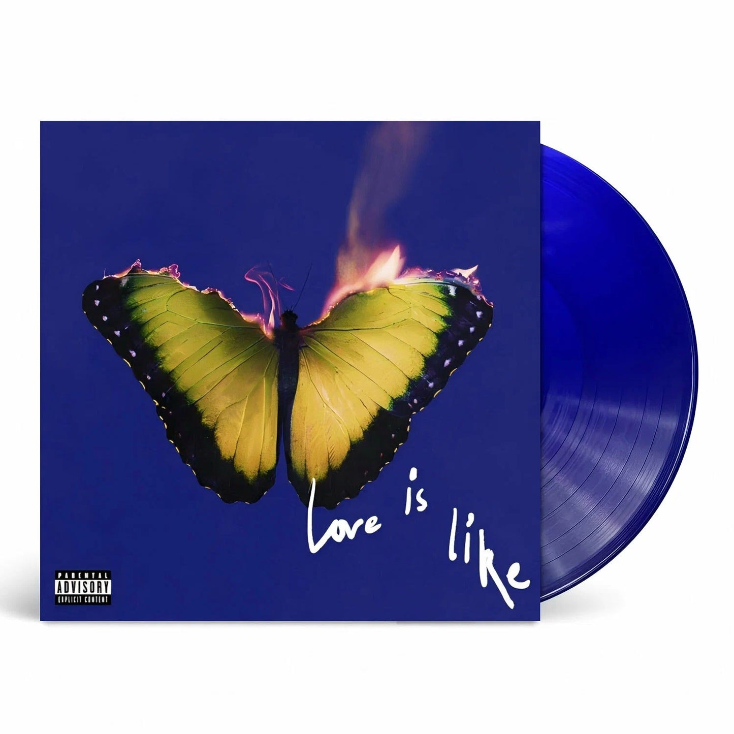 Love Is Like by Maroon 5 on blue vinyl LP with sleeve artwork.