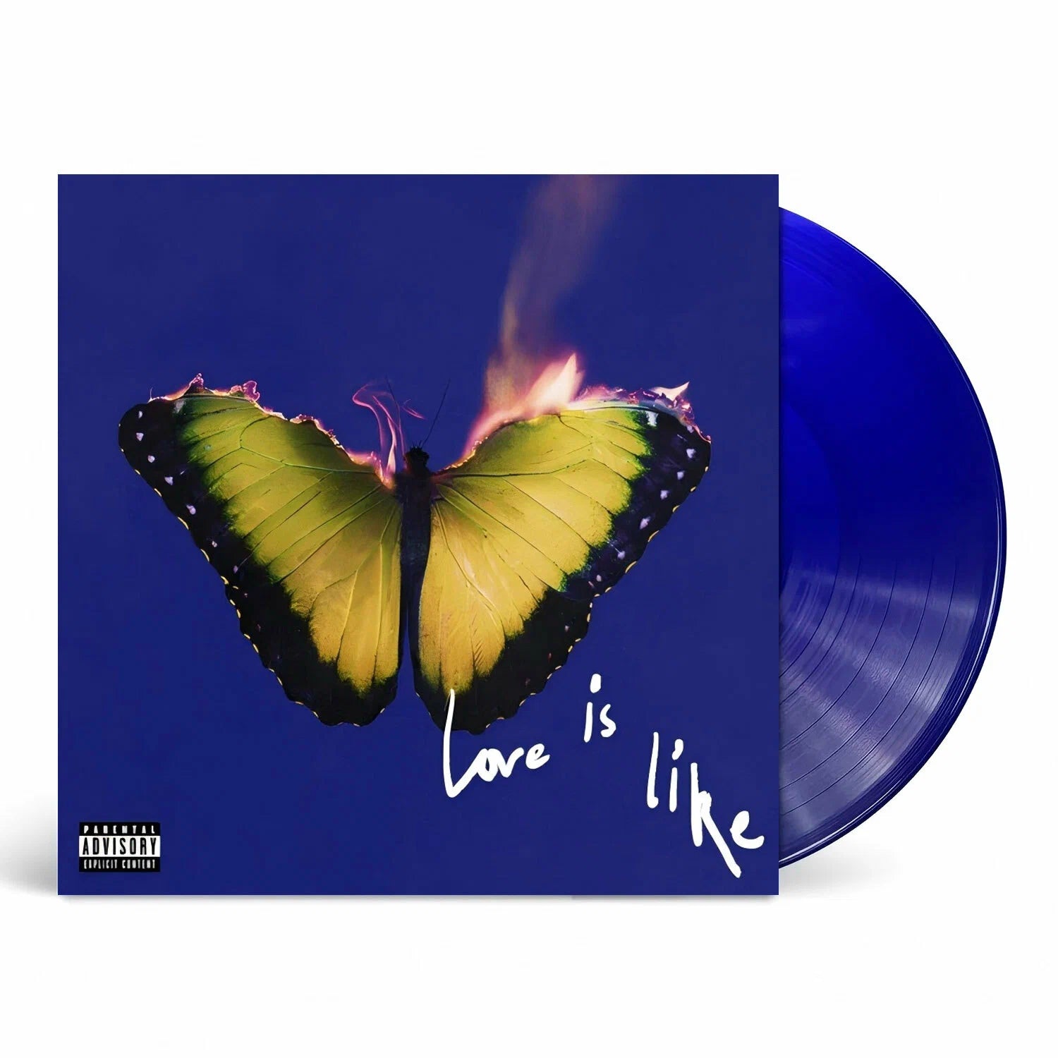 Love Is Like by Maroon 5 on blue vinyl LP with sleeve artwork.