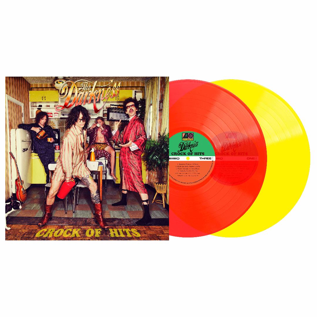 Crock Of Hits 2LP by The Darkness on limited red and yellow vinyl | UK Music Shop Now