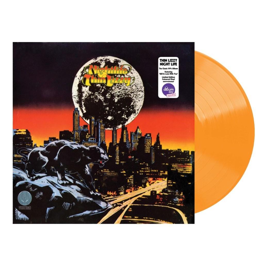 Night Life Orange Vinyl LP by Thin Lizzy featuring Phil Lynott and classic rock songs.