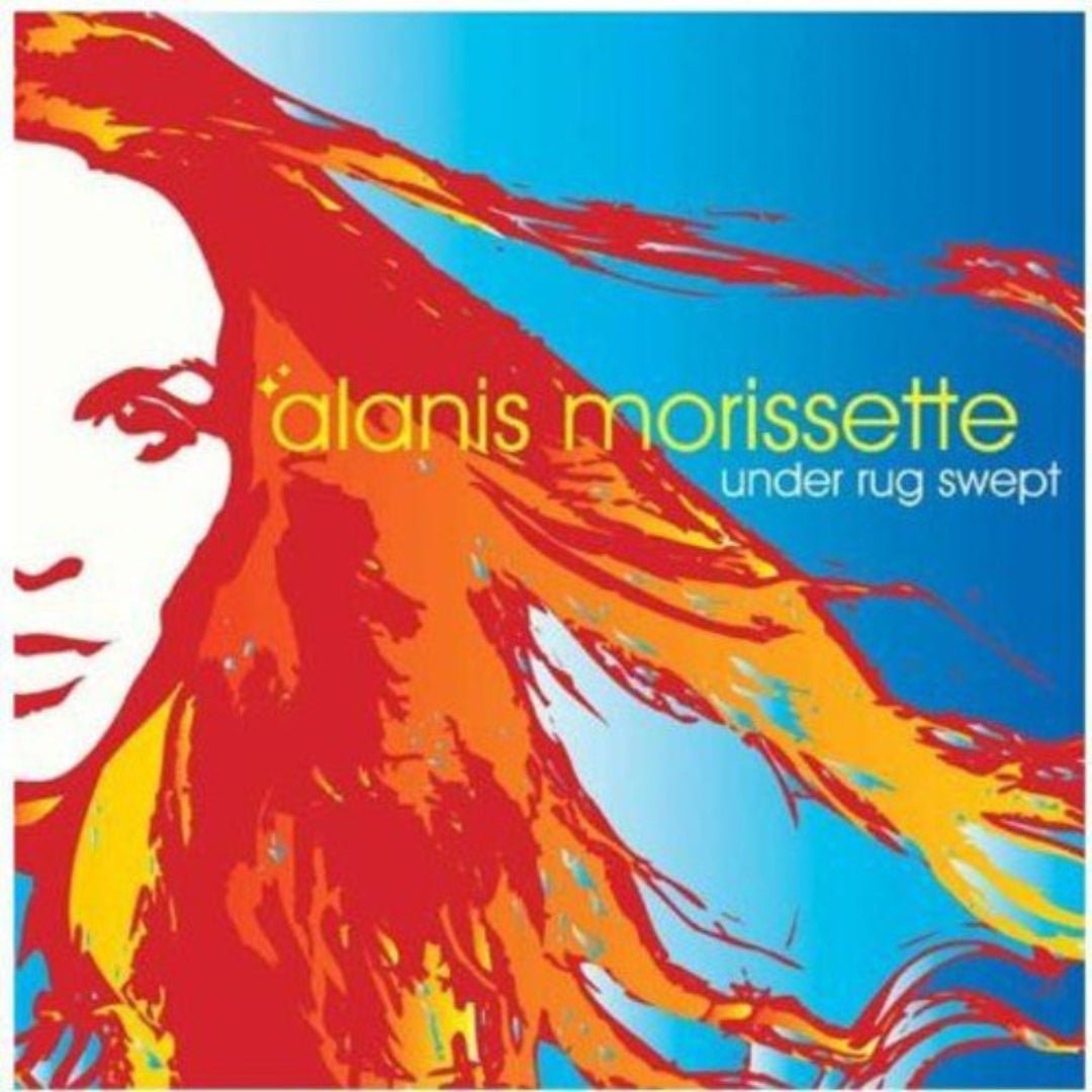 Alanis Morissette Under Rug Swept vinyl album cover with blue and orange artwork