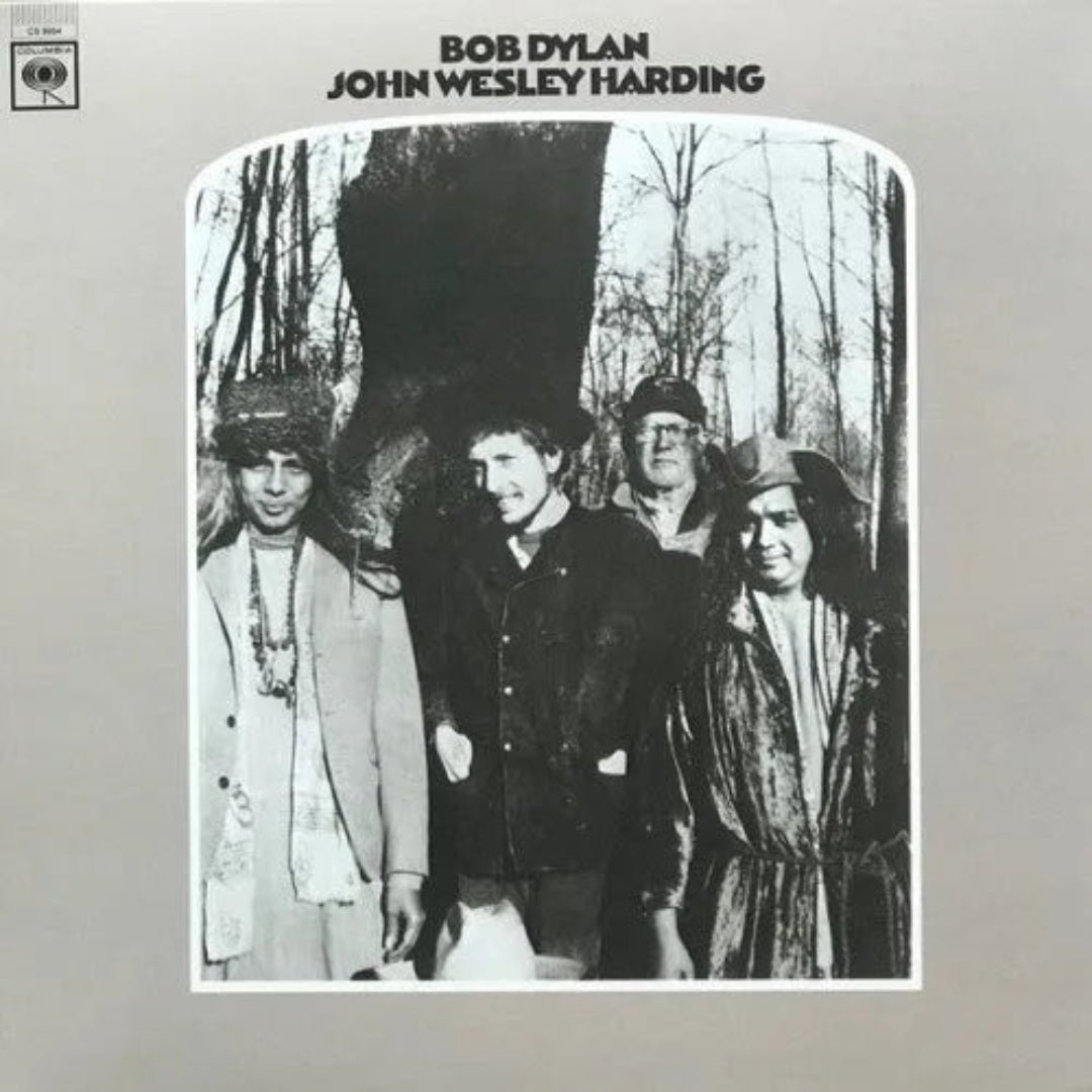 Bob Dylan John Wesley Harding LP cover featuring minimalist 1960s folk artwork and portrait