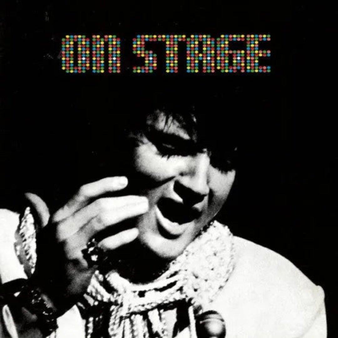 On Stage album by Elvis Presley with energetic live performance image on the sleeve