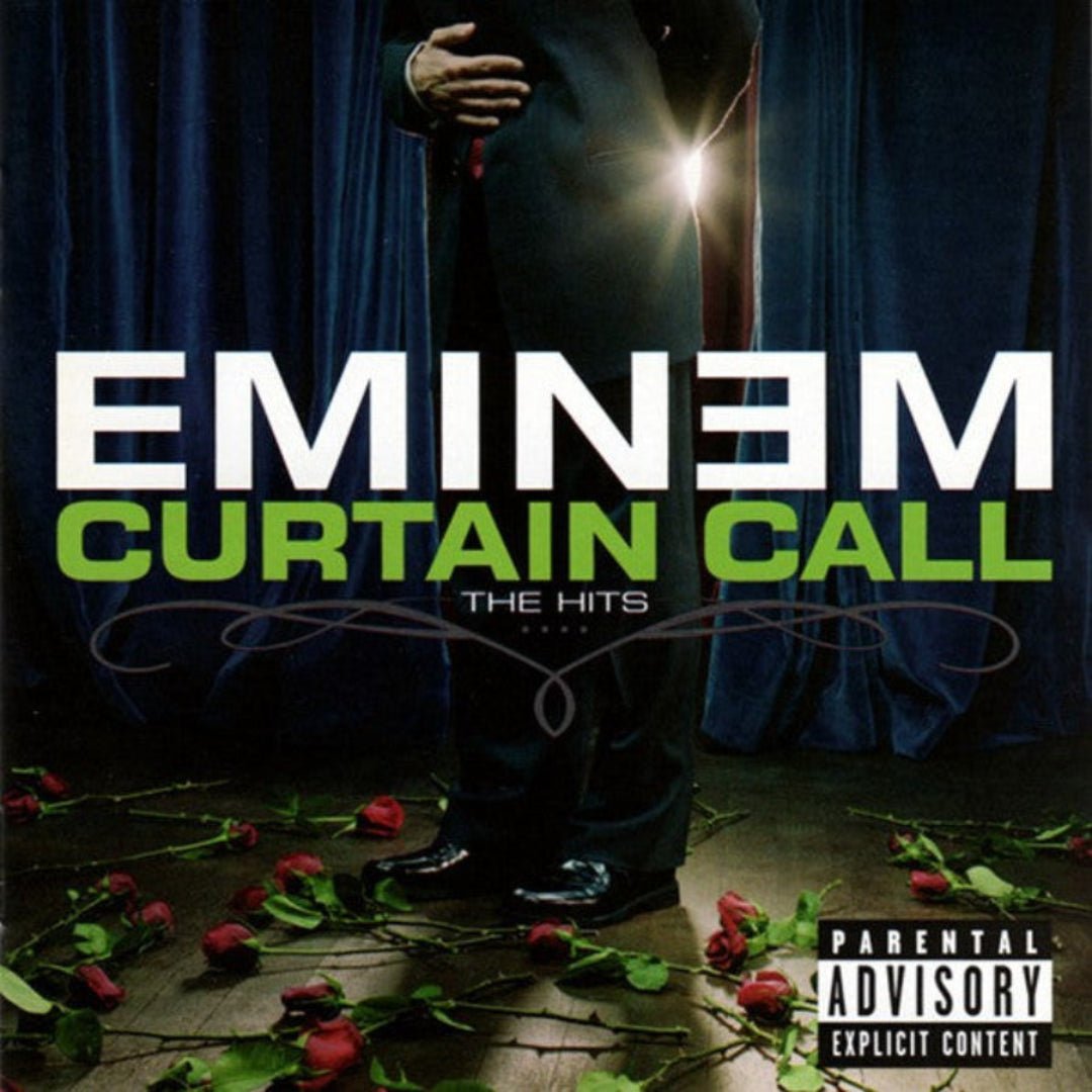 Cover of Eminem’s Curtain Call CD featuring his greatest hits and iconic artwork.