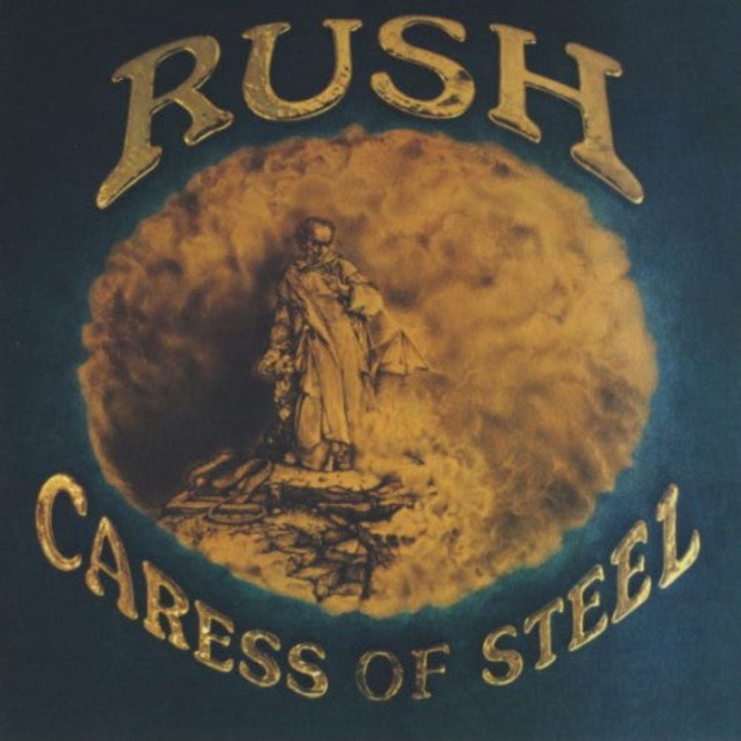 Close-up of LP showing vinyl disc, label, and intricate album cover details.